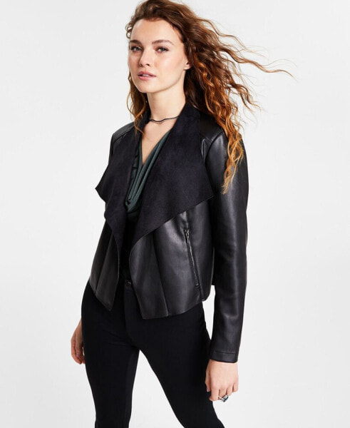 Women's Faux-Leather Flyaway Jacket, Created for Macy's