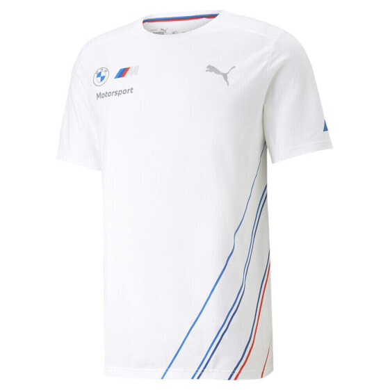 Puma Bmw Mms Team Striped Crew Neck Short Sleeve T-Shirt Mens White Casual Tops