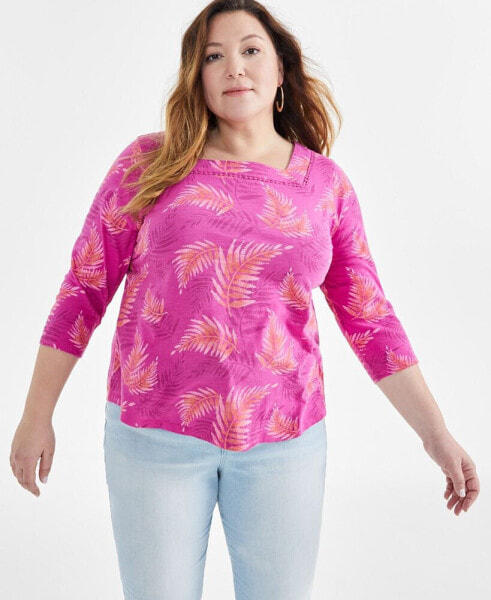 Style & Co Plus Size Printed Cotton Square-Neck Top, Created for