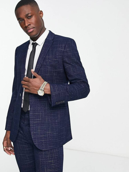 ASOS DESIGN skinny suit jacket in crosshatch in navy