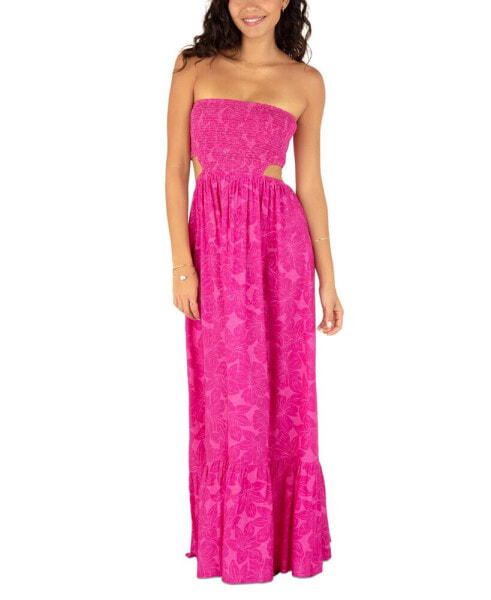 Juniors' Hibiscus Strapless Side-Cutout Maxi Dress