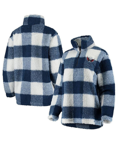 Women's Navy, White Washington Capitals Plaid Sherpa Quarter-Zip Jacket