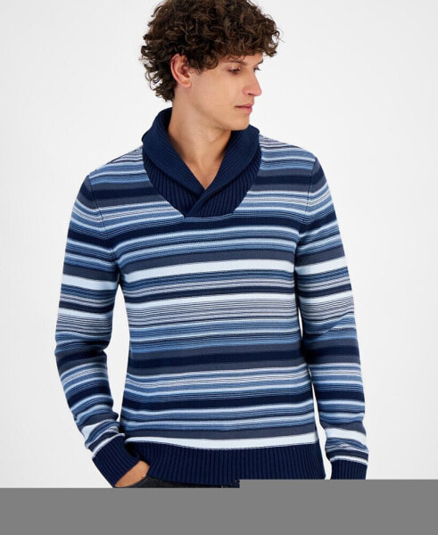 Men's Striped Shawl-Collar Long Sleeve Pullover Sweater, Created for Macy's