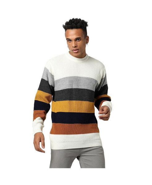 Men's Multicolor Contrast Panel Pullover Sweater