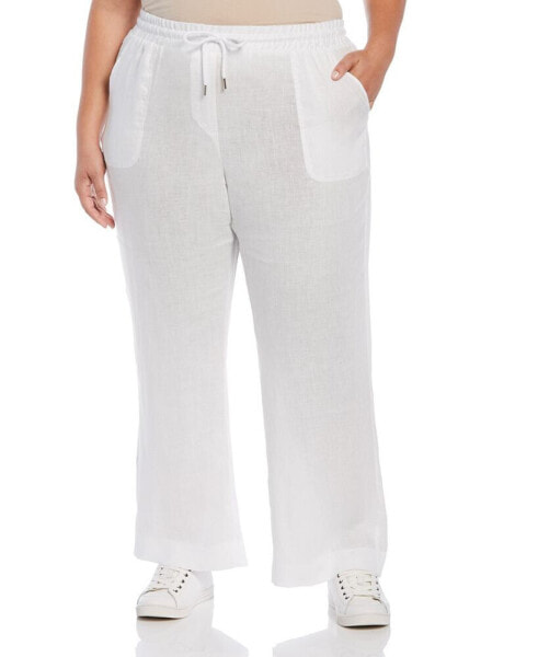 Plus Size Wide Leg Drawstring Linen Pants