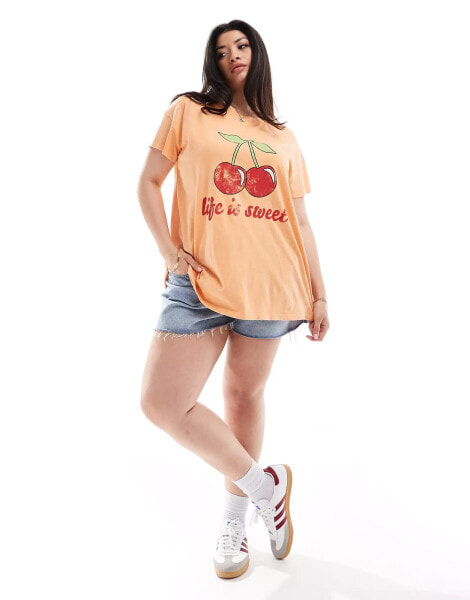 Yours cherry t-shirt in coral