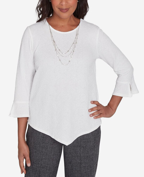 Petite Worth Avenue Crew Neck Textured Necklace Top