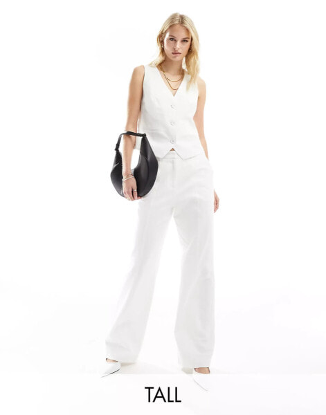 4th & Reckless Tall exclusive tailored linen look wide leg trousers co-ord in white