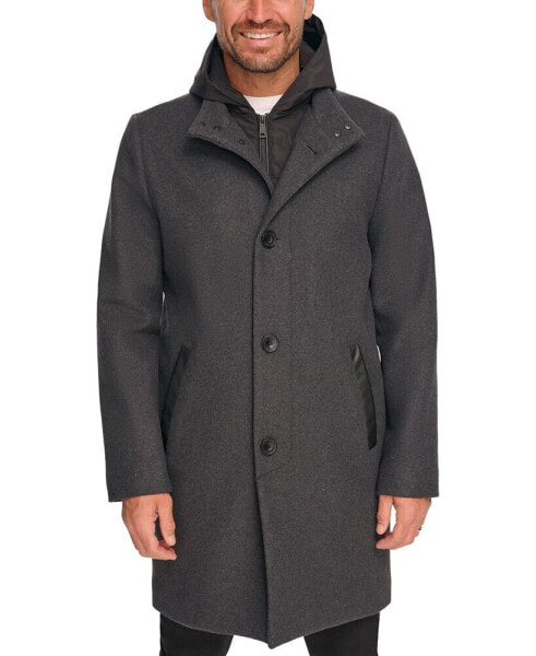 Men's Removable Hood Button Car Coat