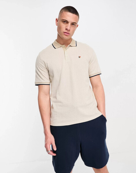 Jack & Jones Premium pique tipped polo in beige