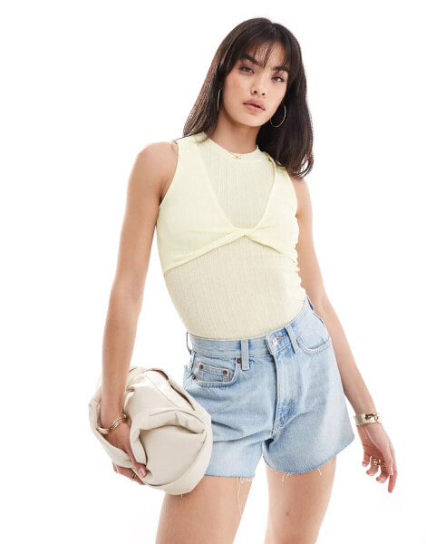 ONLY twist front sheer top in light yellow