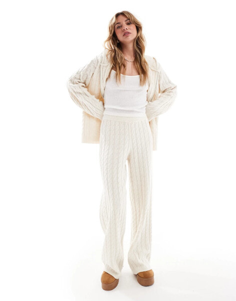 4th & Reckless wool mix cable knit flared trousers co-ord in cream