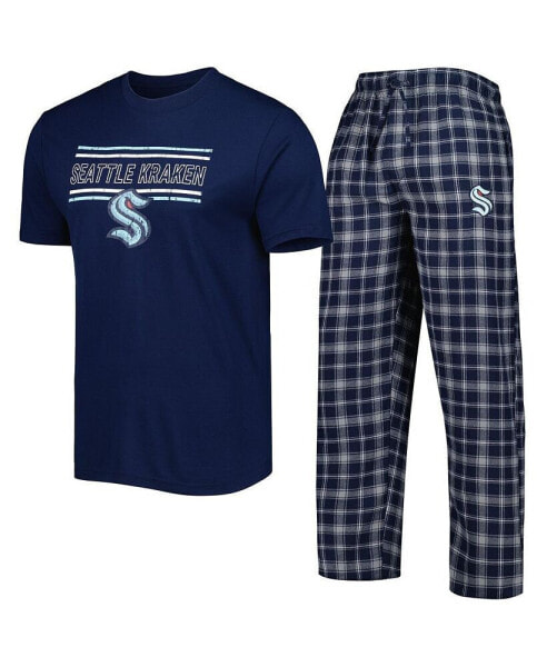 Комплект пижамы Concepts Sport Navy, Gray Seattle Kraken Badge T-shirt and Pants Sleep Set