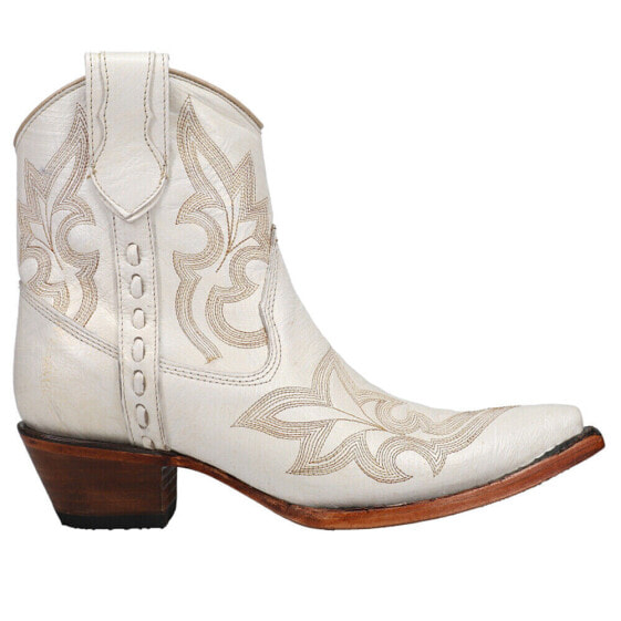 Corral Boots Embroidered Snip Toe Pull On Cowboy Booties Womens Off White Casual