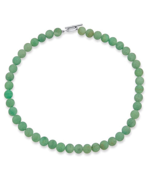 Plain Simple Smooth Classic Matte Moss Green Natural Aventurine Round 10MM Bead Strand Necklace Silver Plated Toggle Clasp 18 Inch