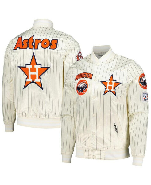 Men's Cream Houston Astros Cooperstown Collection Pinstripe Retro Classic Satin Full-Snap Jacket