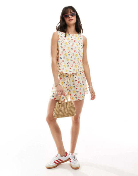 ASOS DESIGN linen short co ord in fruit print