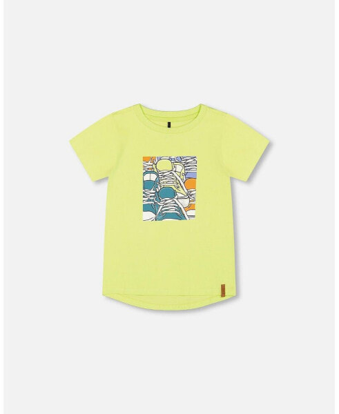 Boy Organic Cotton T-Shirt With Sneaker Print Lime - Toddler|Child