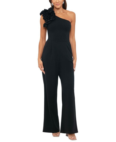 Women's Ruffled One-Shoulder Straight-Leg Jumpsuit