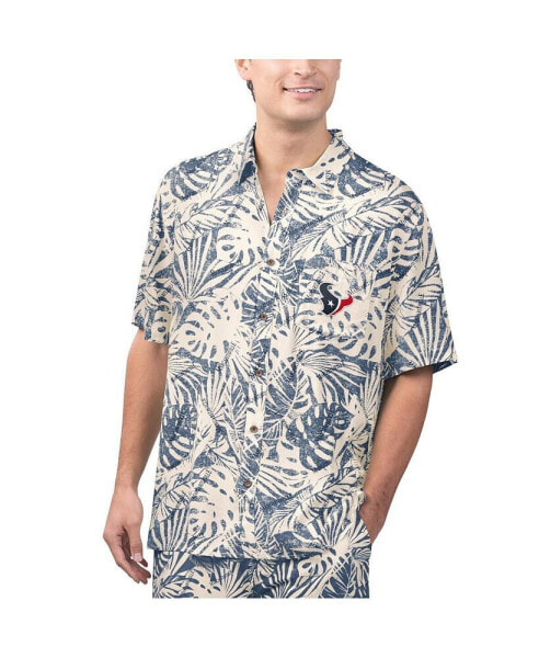 Men's Tan Houston Texans Sand Washed Monstera Print Party Button-Up Shirt