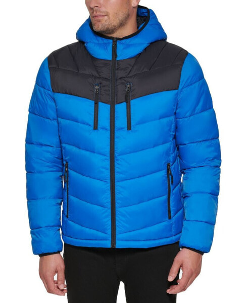 Men's Chevron Quilted Hooded Puffer Jacket, Created for Macy's