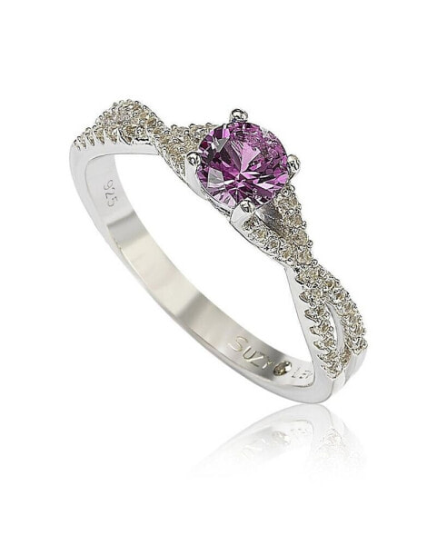 Pink Sapphire & Lab-Grown White Sapphire Crossover Twist Engagement Ring in Sterling Silver by Suzy Levian