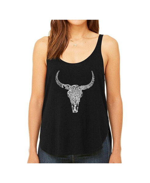 Women's Premium Word Art Flowy Tank Top- Texas Skull