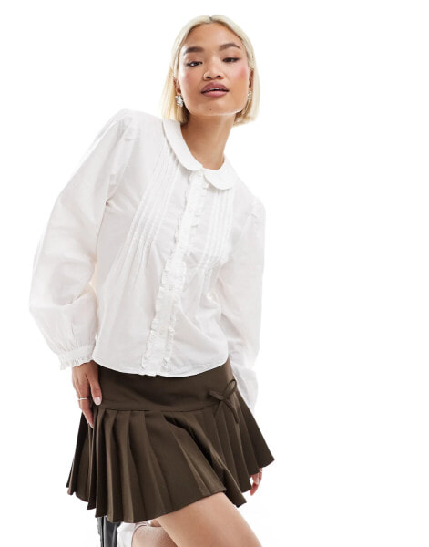 Monki long sleeve frill collared shirt blouse in white