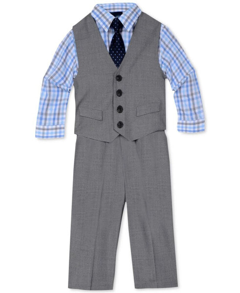 Baby Boys Sharkskin Suit Vest, Pants, Shirt and Tie, 4 Piece Set