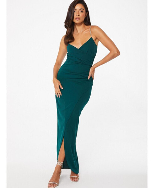 Women's Embellished Strap Wrap Maxi Dress