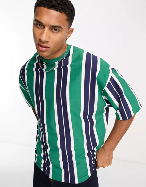 Футболка ASOS Striped Oversize Green Marine