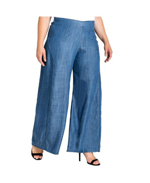 Women's Plus Size Wide Leg Denim Tencel Palazzo Pants