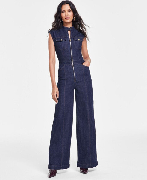 Women's Wide-Leg Denim Jumpsuit, Created for Macy's