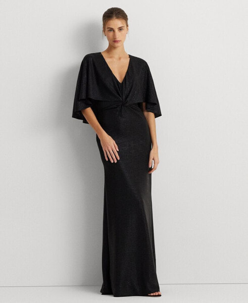 Women's Twist-Front Cape-Overlay Gown