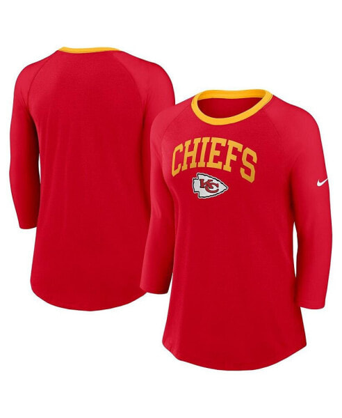 Women's Red Kansas City Chiefs Raglan 3/4 Sleeve T-Shirt