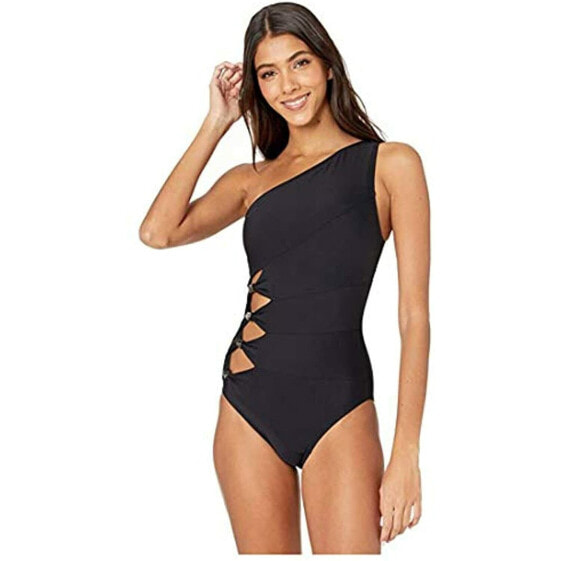 Carmen Marc Valvo Women's Standard Shoulder One Piece Swimsuit, Black, 8