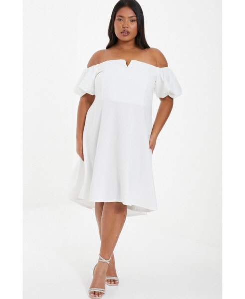 Plus Size Puff Sleeve Bardot Dress