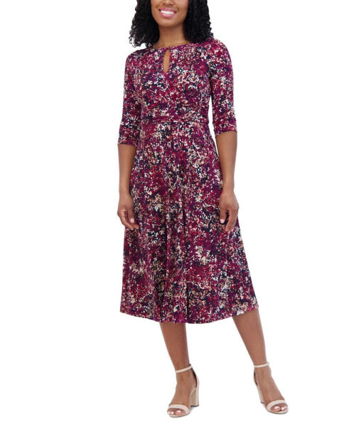 Petite Printed Keyhole Midi Dress