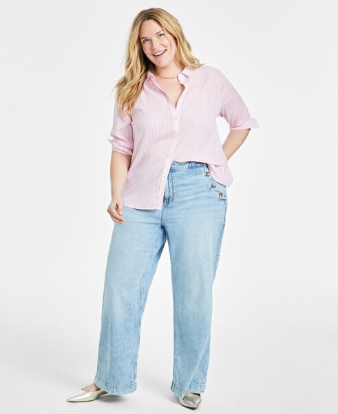 Trendy Plus Size Button-Front Crepe Shirt, Created for Macy's