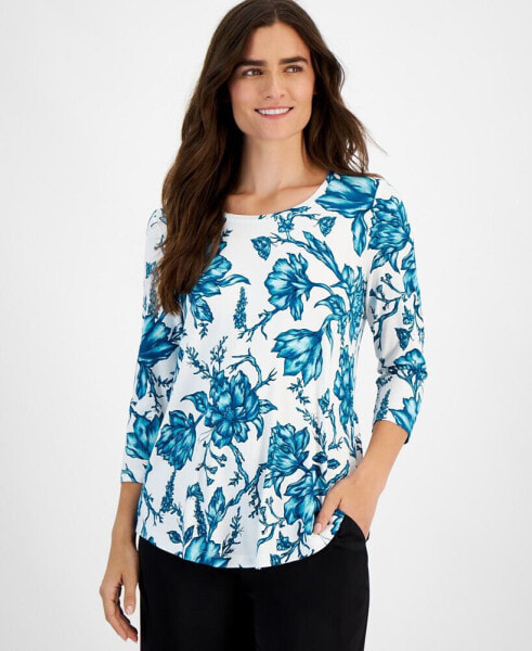 Women's Printed 3/4-Sleeve Top, Created for Macy's