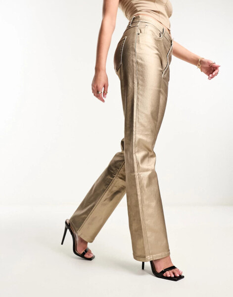 ASOS DESIGN slim straight jean in metallic gold