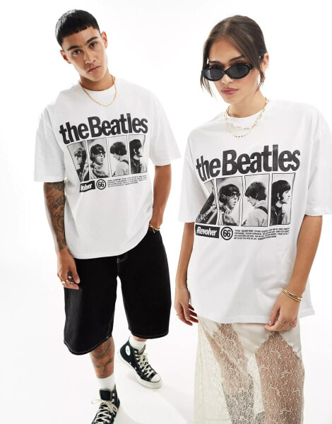 ASOS DESIGN unisex oversized license band t-shirt with The Beatles print in white