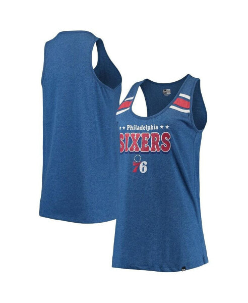 Women's Heather Royal Philadelphia 76Ers Scoop-Neck Racerback Tank Top