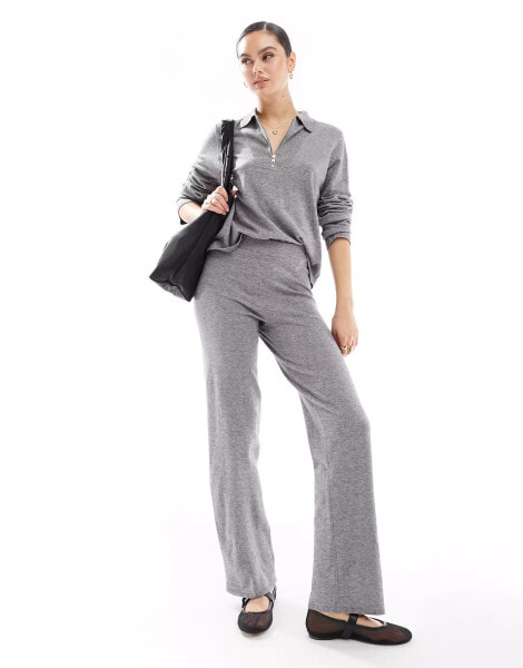 Object wide leg knitted trouser co-ord in grey