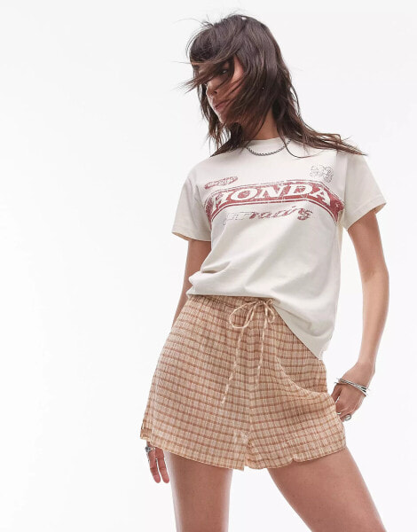 Topshop graphic license Honda shruken tee in ecru