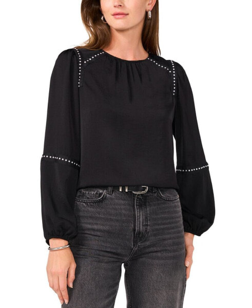 Women's Grommet-Trim Long-Sleeve Top