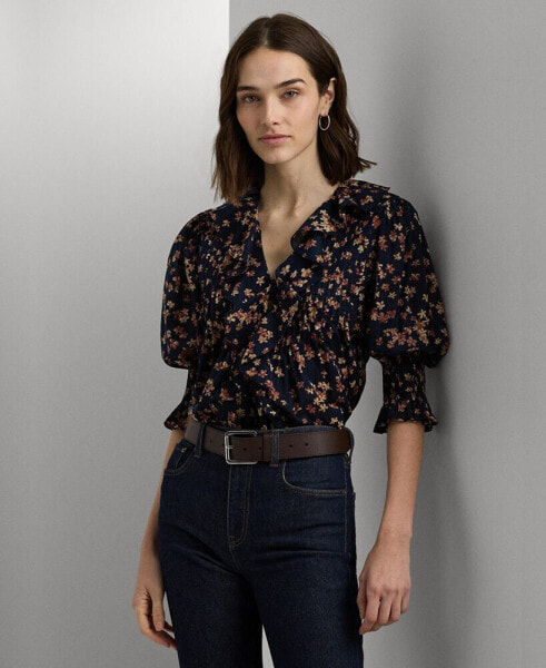 Women's Floral Puff-Sleeve Blouse