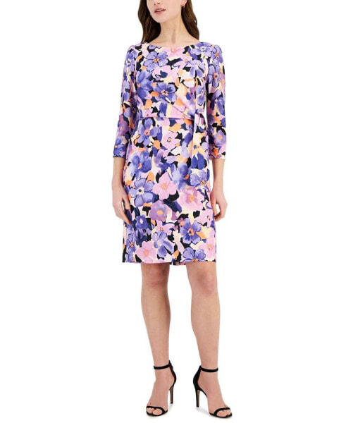 Women's Floral-Print Ruched Sheath Dress