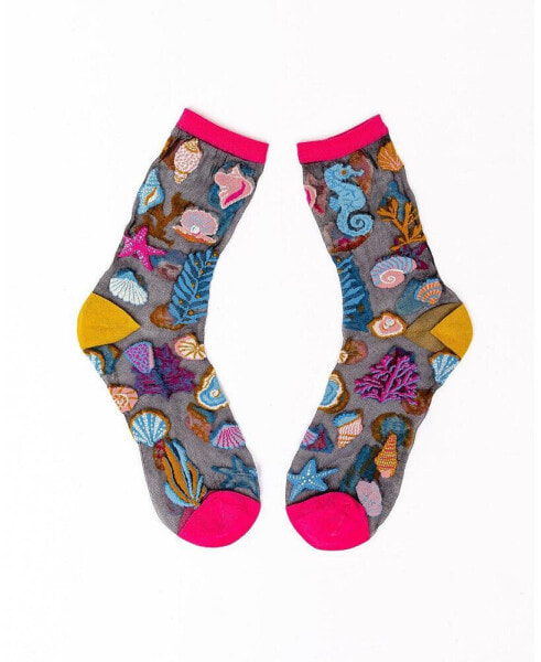 Women's Under the Sea Black Sheer Sock