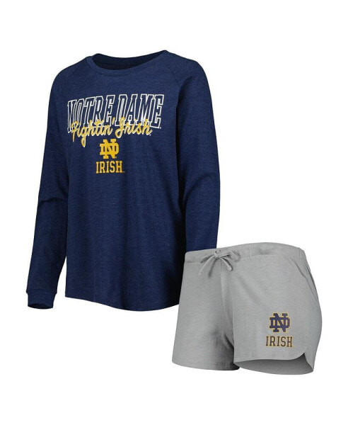 Женская пижама Concepts Sport womens Navy, Gray Notre Dame Fighting Irish Raglan Long Sleeve T-shirt and Shorts Sleep Set